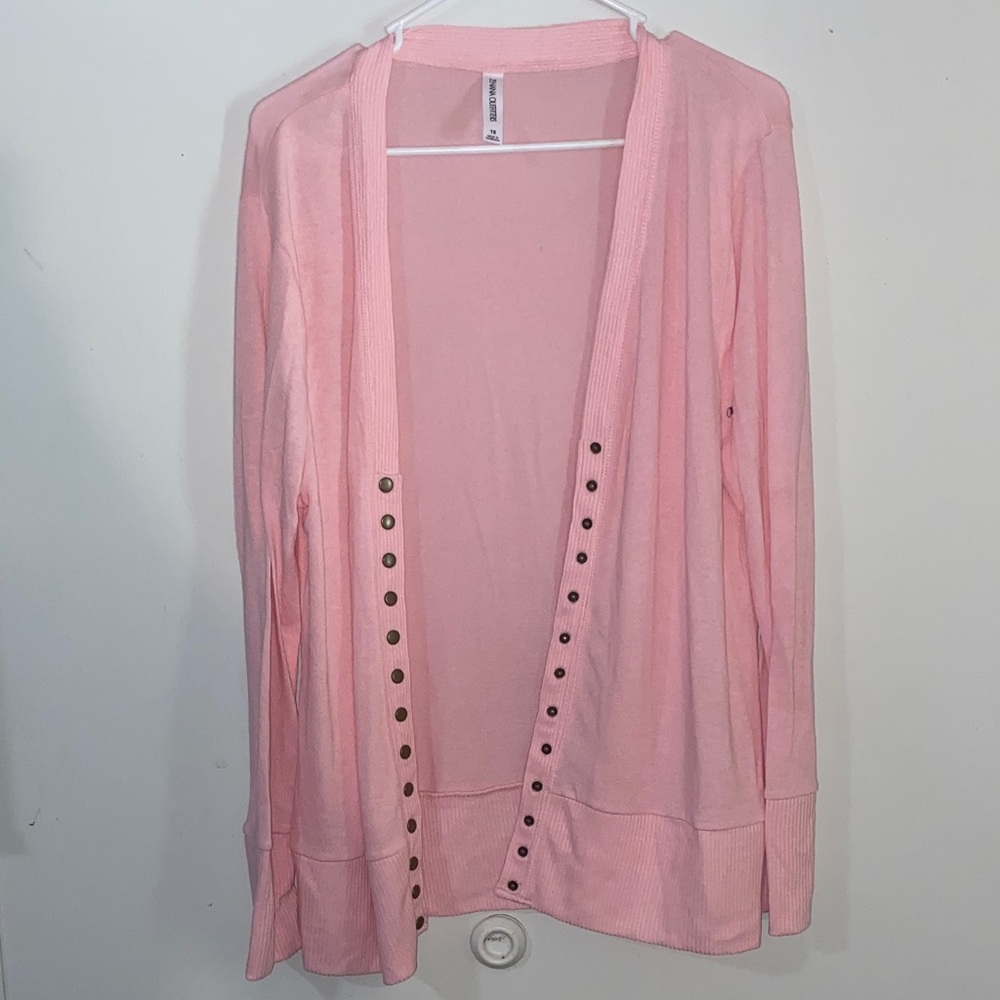Zenana Outfitters Light Pink Cardigan with Button Accents